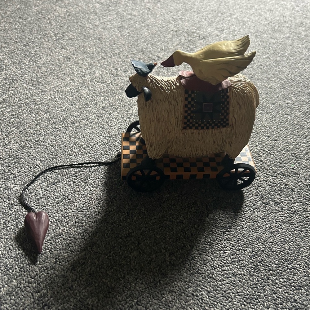 Vintage williraye studio Americana sheep with duck and bird pull toy